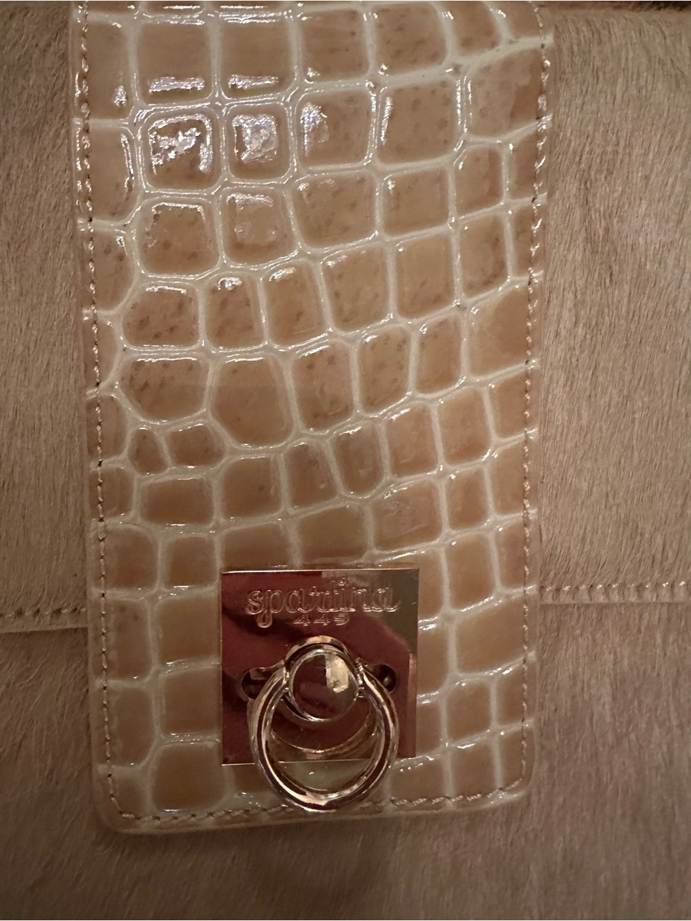 NWT Spartina 449 Blonde calf hair Croc-Embossed Flap Shoulder Bag with key chain - Picture 5 of 15